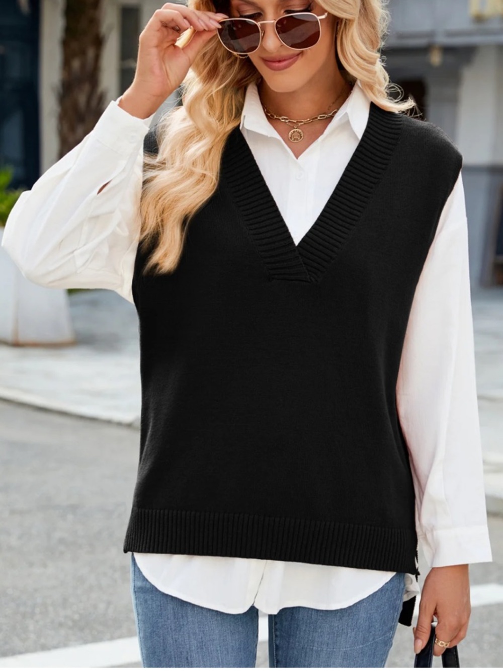 J. Jill Black V-Neck Sweater Vest